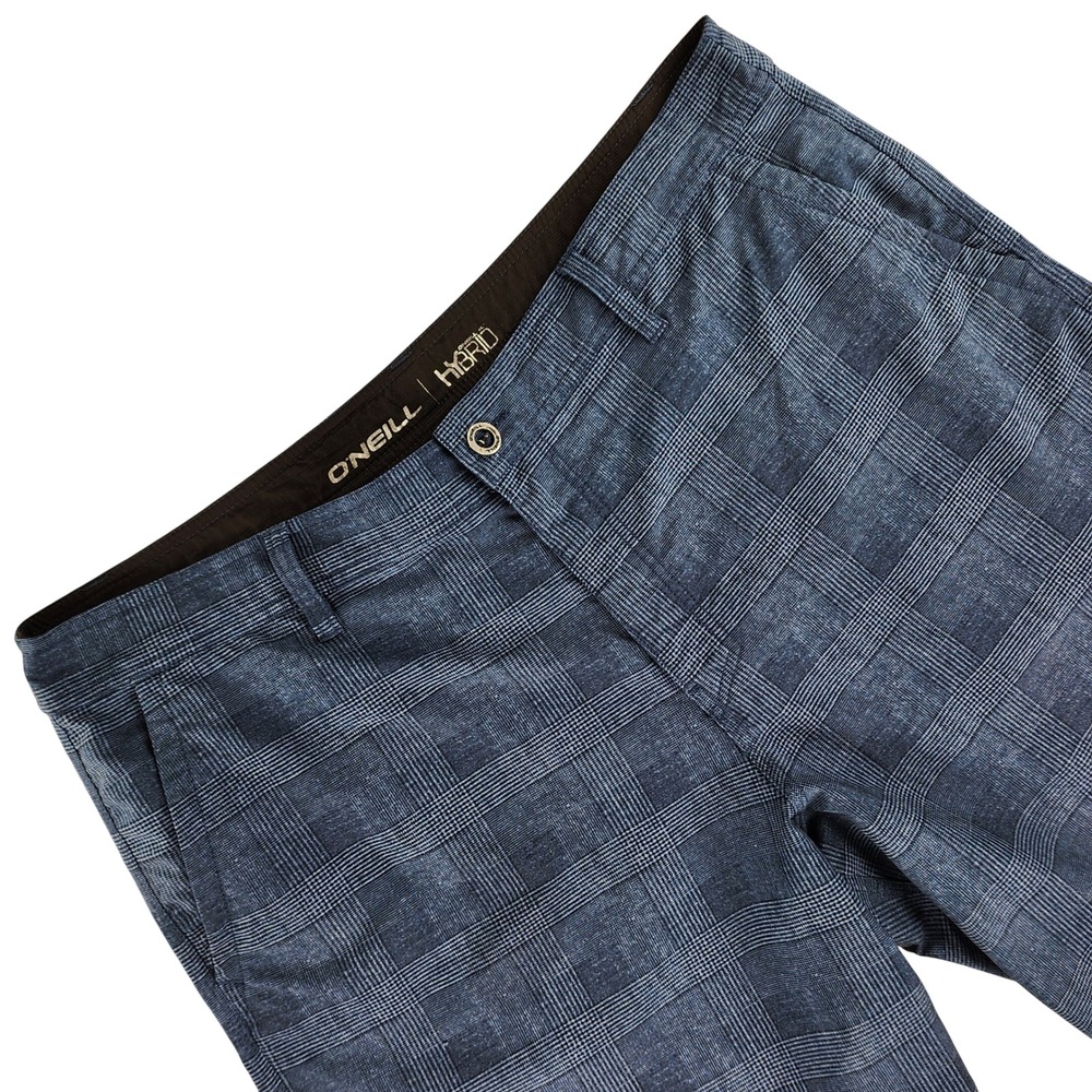 O'Neill Hybrid Shorts Men 38 Blue Plaid Regular Fit Polyester Blend